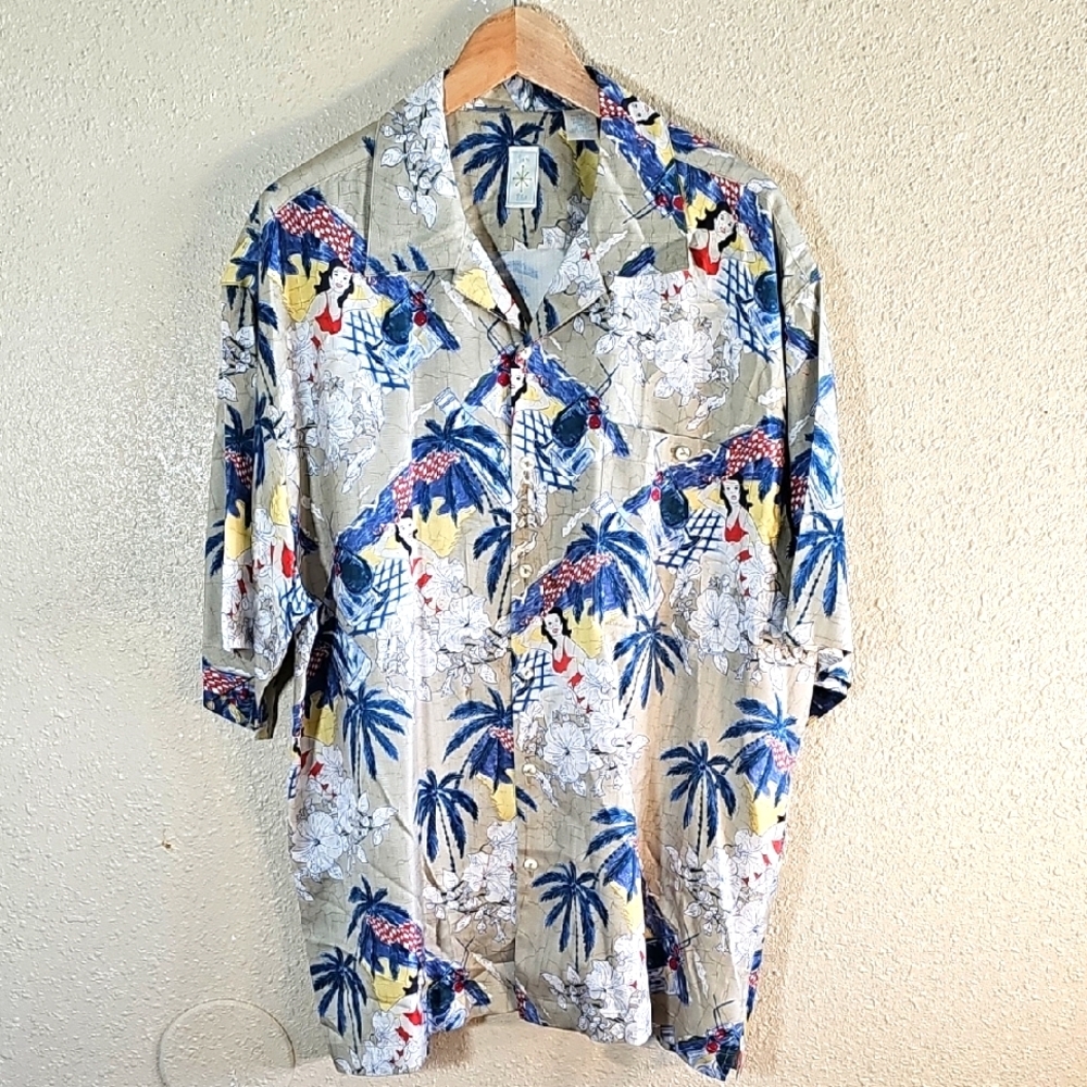 Burma Bibas 100% Silk Hawaiian Shirt.